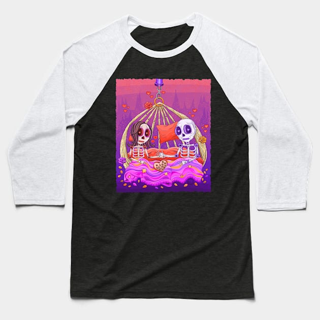 Cute Skeleton Couple -The Patio Swing Lovers- Día De Los Muertos Baseball T-Shirt by Scriptnbones